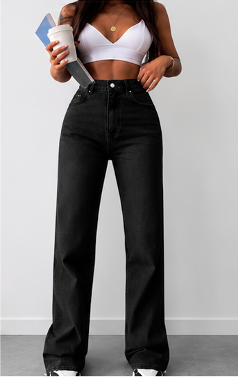 Jean femme petite taille haute – Coupe droite & denim bleu clair casual chic