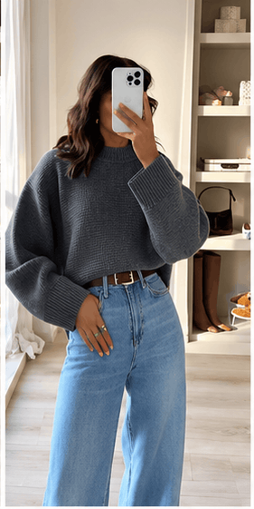 Pull Femme Gris en Maille Col Rond – Style Minimaliste & Casual Chic VELICYA