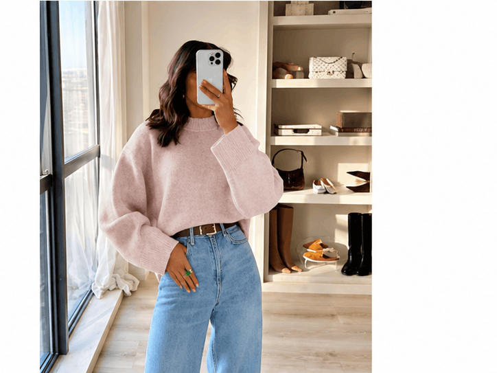 Pull Femme Gris en Maille Col Rond – Style Minimaliste & Casual Chic VELICYA