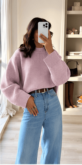 Pull Femme Gris en Maille Col Rond – Style Minimaliste & Casual Chic VELICYA