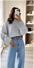 Pull Femme Gris en Maille Col Rond – Style Minimaliste & Casual Chic VELICYA