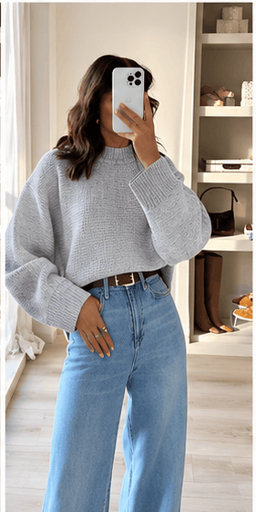 Pull Femme Gris en Maille Col Rond – Style Minimaliste & Casual Chic VELICYA