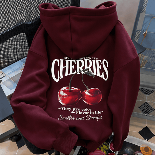 🍒 Sweat Femme à Imprimé Cerises – Coupe Oversize & Style Casual Tendance VELICYA
