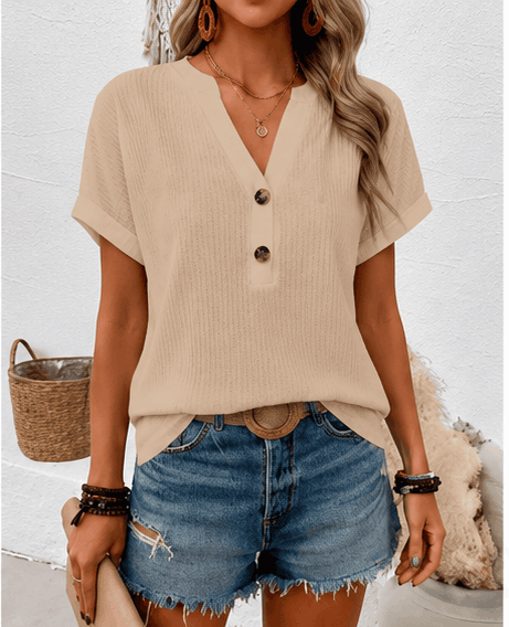 Blouse Femme Col V à Boutons – Élégance Décontractée & Chic au Quotidien VELICYA