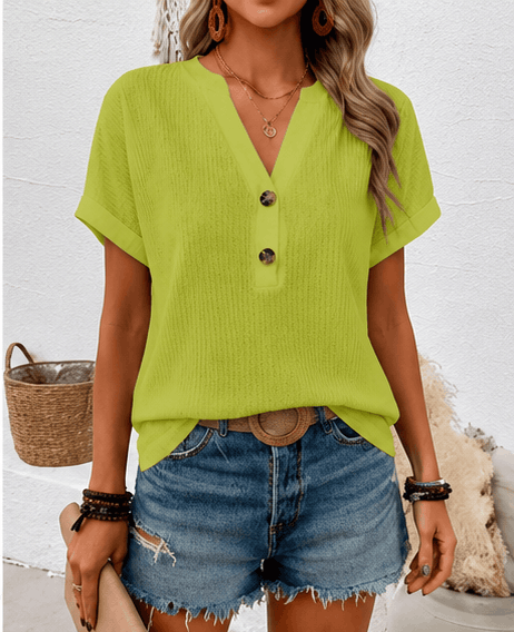Blouse Femme Col V à Boutons – Élégance Décontractée & Chic au Quotidien VELICYA