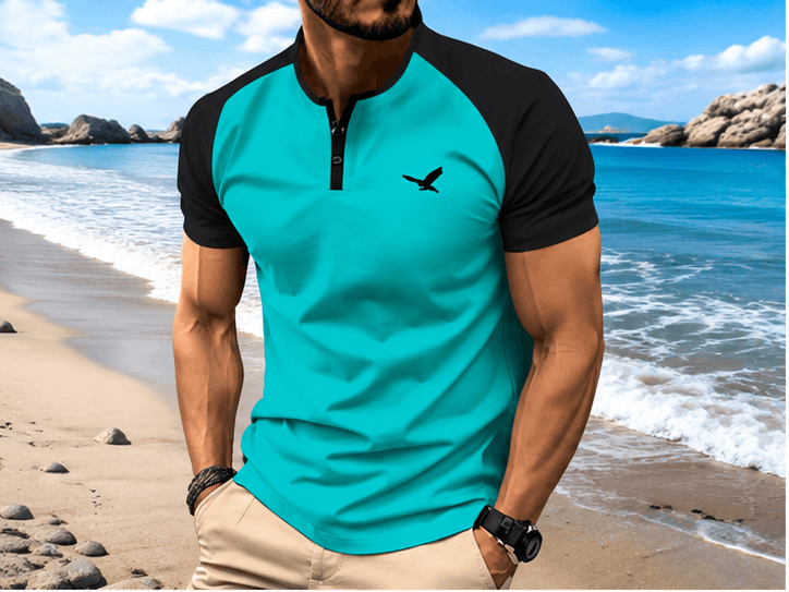 T-Shirt Homme Henley Bicolore – Style Américain Casual & Look Estival VELICYA