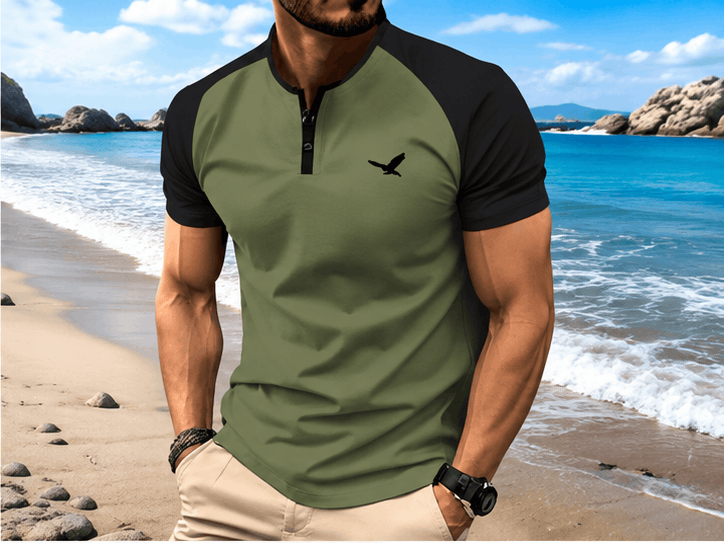T-Shirt Homme Henley Bicolore – Style Américain Casual & Look Estival VELICYA
