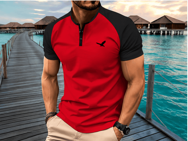 T-Shirt Homme Henley Bicolore – Style Américain Casual & Look Estival VELICYA