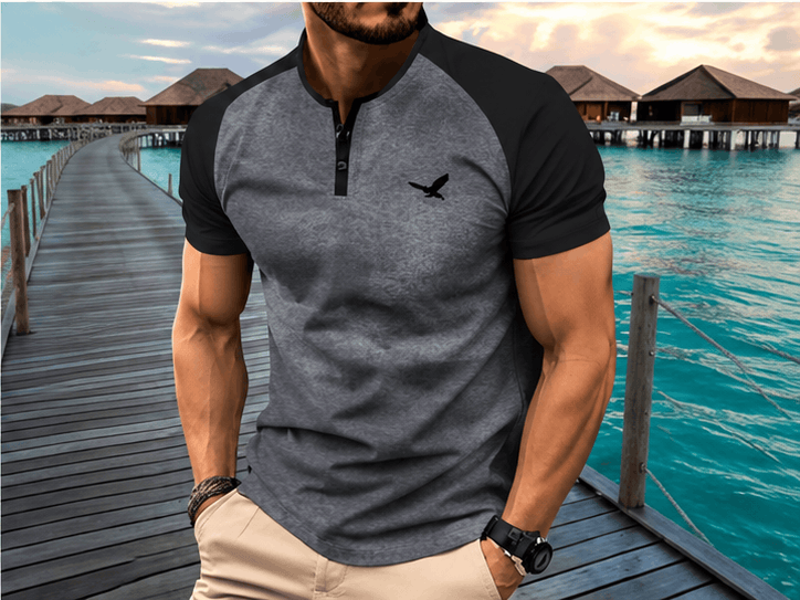 T-Shirt Homme Henley Bicolore – Style Américain Casual & Look Estival VELICYA