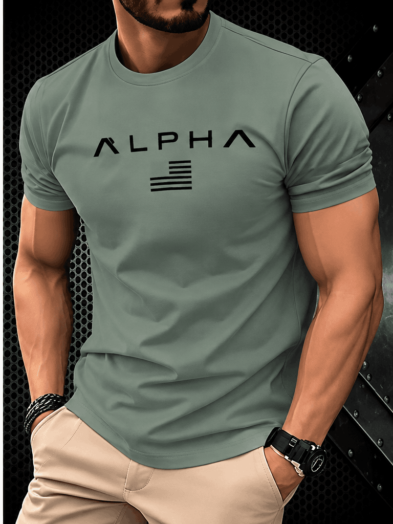 T-Shirt Homme ALPHA – Imprimé Minimaliste, Manches Courtes & Style Sport Casual VELICYA