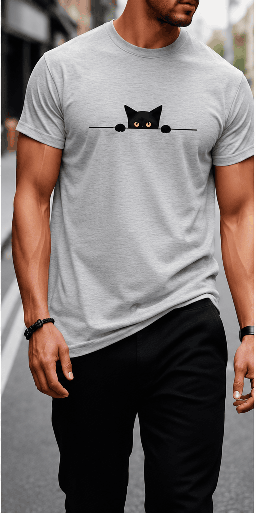 T-Shirt Homme Chat Espion – Imprimé Cartoon Minimaliste & Style Casual VELICYA