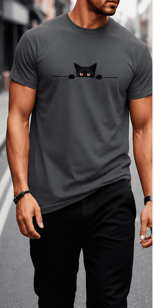 T-Shirt Homme Chat Espion – Imprimé Cartoon Minimaliste & Style Casual VELICYA
