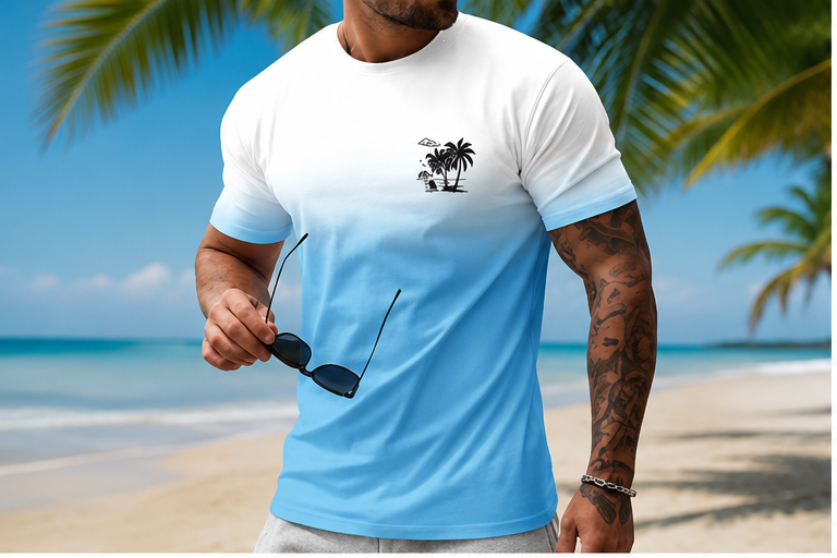 T-shirt Homme Palmier Dégradé – Style tropical, plage et vacances