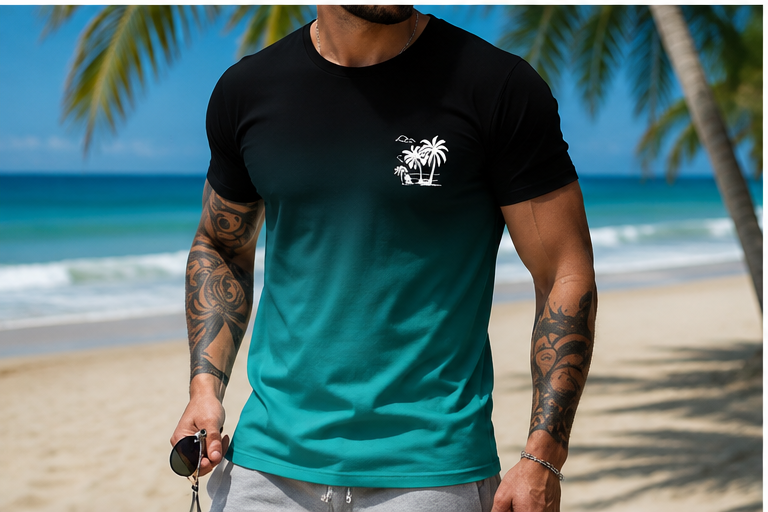 T-shirt Homme Palmier Dégradé – Style tropical, plage et vacances