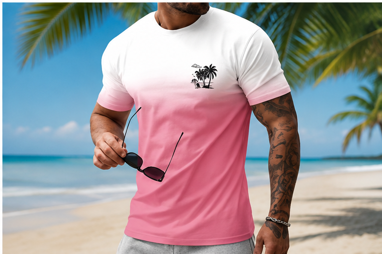 T-shirt Homme Palmier Dégradé – Style tropical, plage et vacances