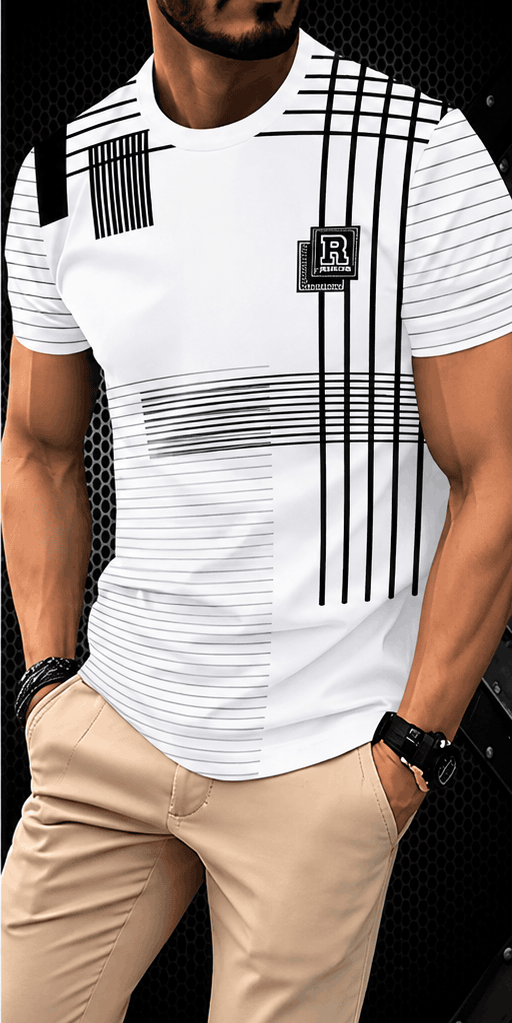 T-Shirt Homme Imprimé Rayures 3D – Style Sport Casual & Look Moderne VELICYA
