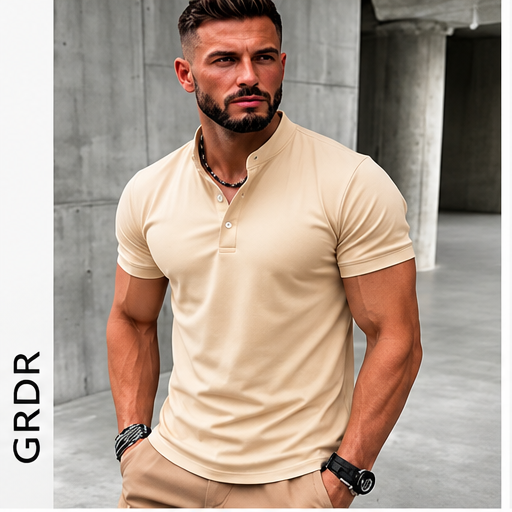 T-shirt Henley Homme GRDR – Manches courtes, couleur unie et style casual chic