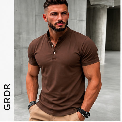T-shirt Henley Homme GRDR – Manches courtes, couleur unie et style casual chic