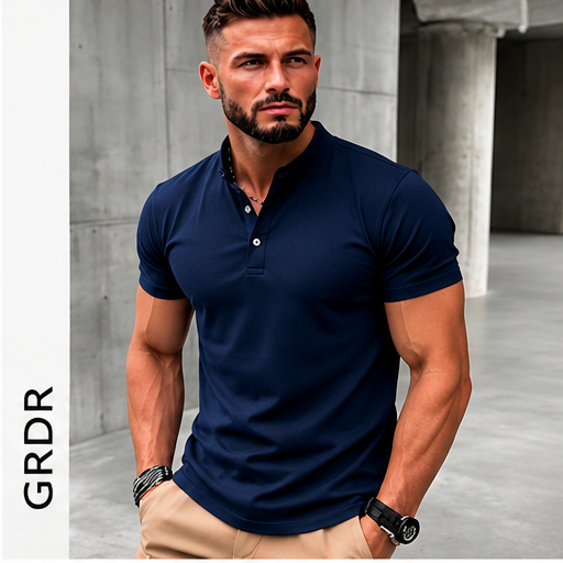T-shirt Henley Homme GRDR – Manches courtes, couleur unie et style casual chic