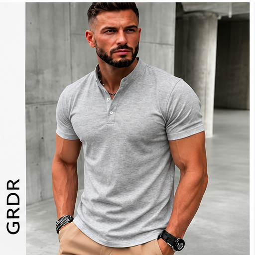 T-shirt Henley Homme GRDR – Manches courtes, couleur unie et style casual chic