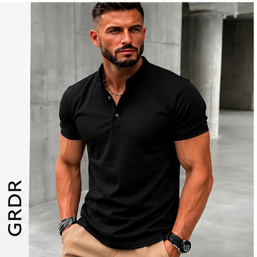 T-shirt Henley Homme GRDR – Manches courtes, couleur unie et style casual chic