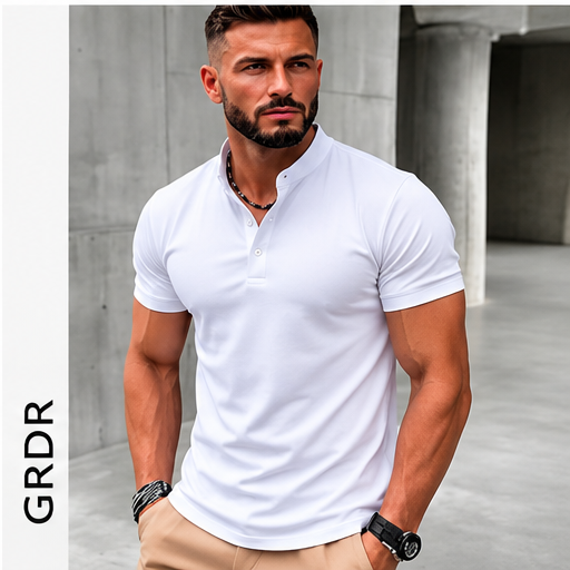 T-shirt Henley Homme GRDR – Manches courtes, couleur unie et style casual chic