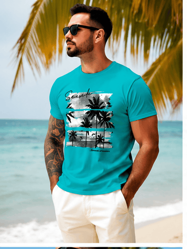 T-Shirt Homme Tropical VIVINTIMO – Kaki Foncé, Imprimé Palmier & Style Vacances VELICYA