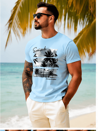 T-Shirt Homme Tropical VIVINTIMO – Kaki Foncé, Imprimé Palmier & Style Vacances VELICYA