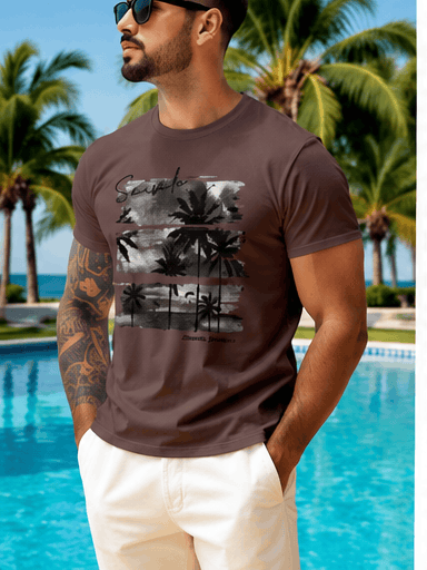 T-Shirt Homme Tropical VIVINTIMO – Kaki Foncé, Imprimé Palmier & Style Vacances VELICYA