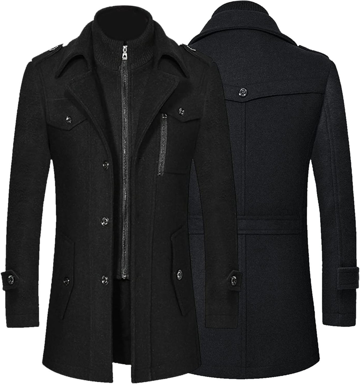 Manteau mi-long en laine pour homme – Trench-coat à double col épais, chic et élégant automne/hiver