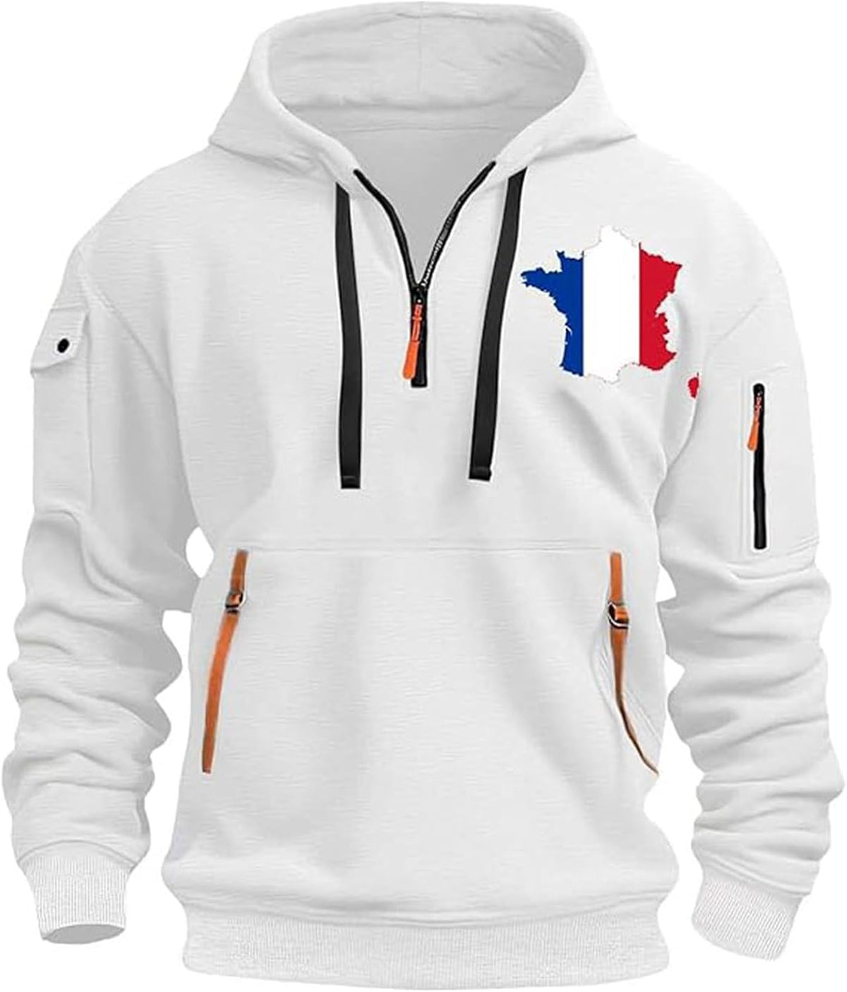 Sweat à capuche homme drapeau français – Demi-zip oversize
