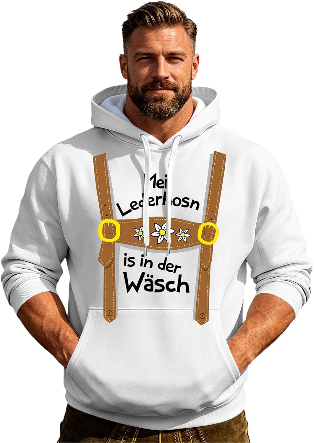 Sweat à Capuche Homme Oktoberfest – Imprimé Bretelles Bavaroises & Poche Kangourou