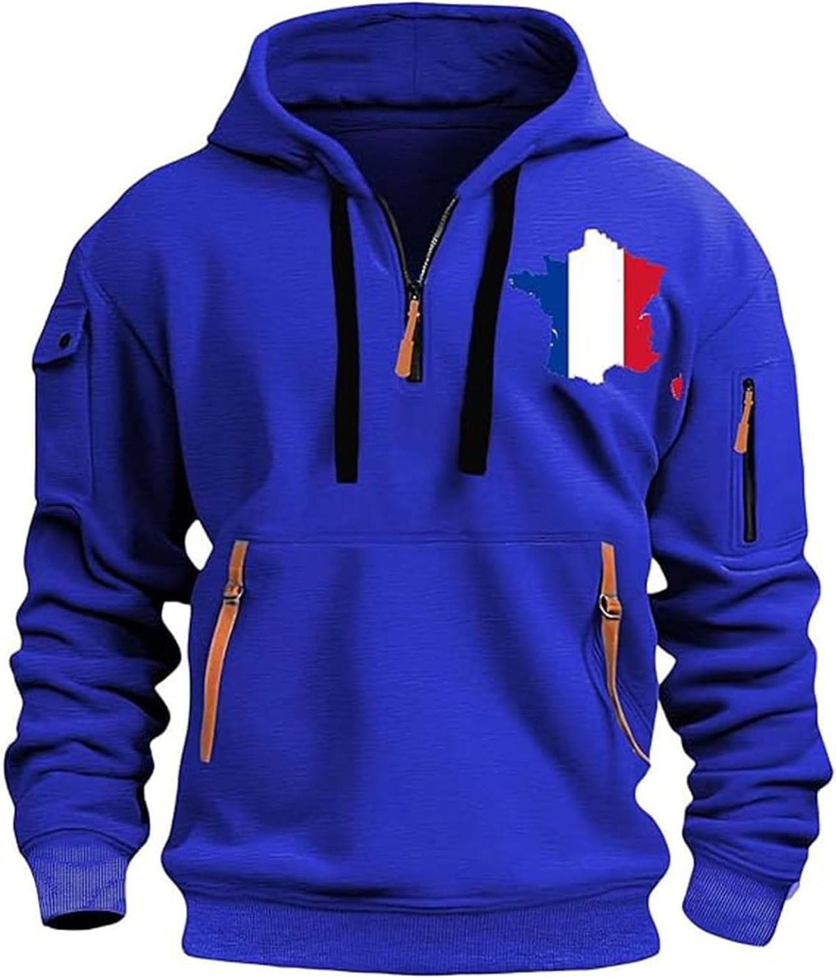 Sweat à capuche homme drapeau français – Demi-zip oversize