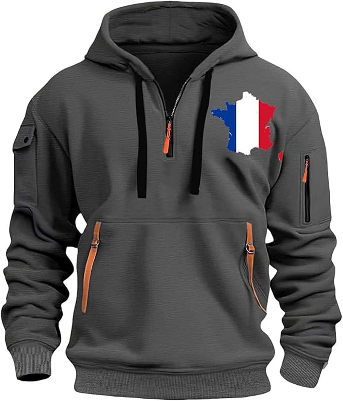 Sweat à capuche homme drapeau français – Demi-zip oversize