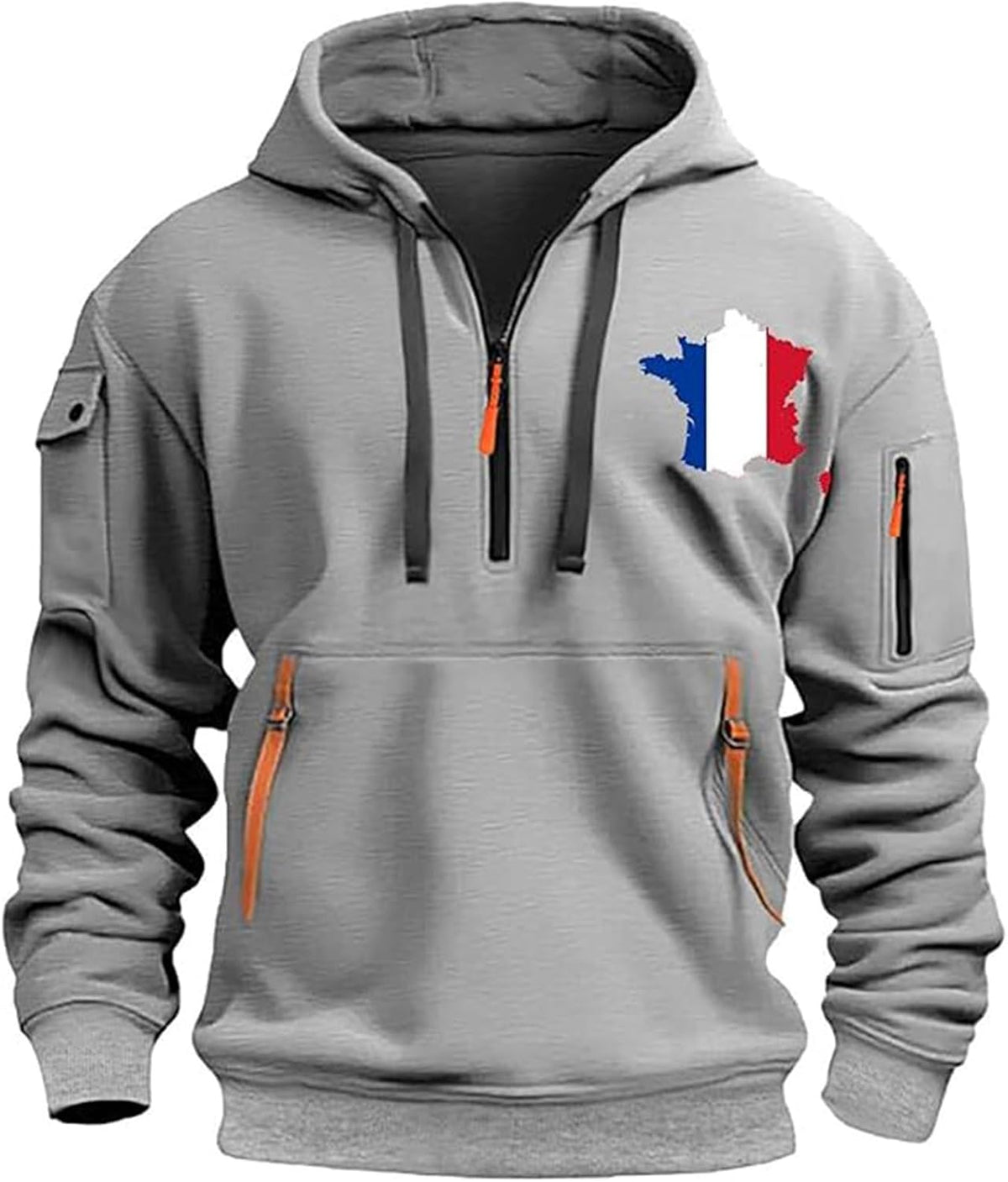 Sweat à capuche homme drapeau français – Demi-zip oversize