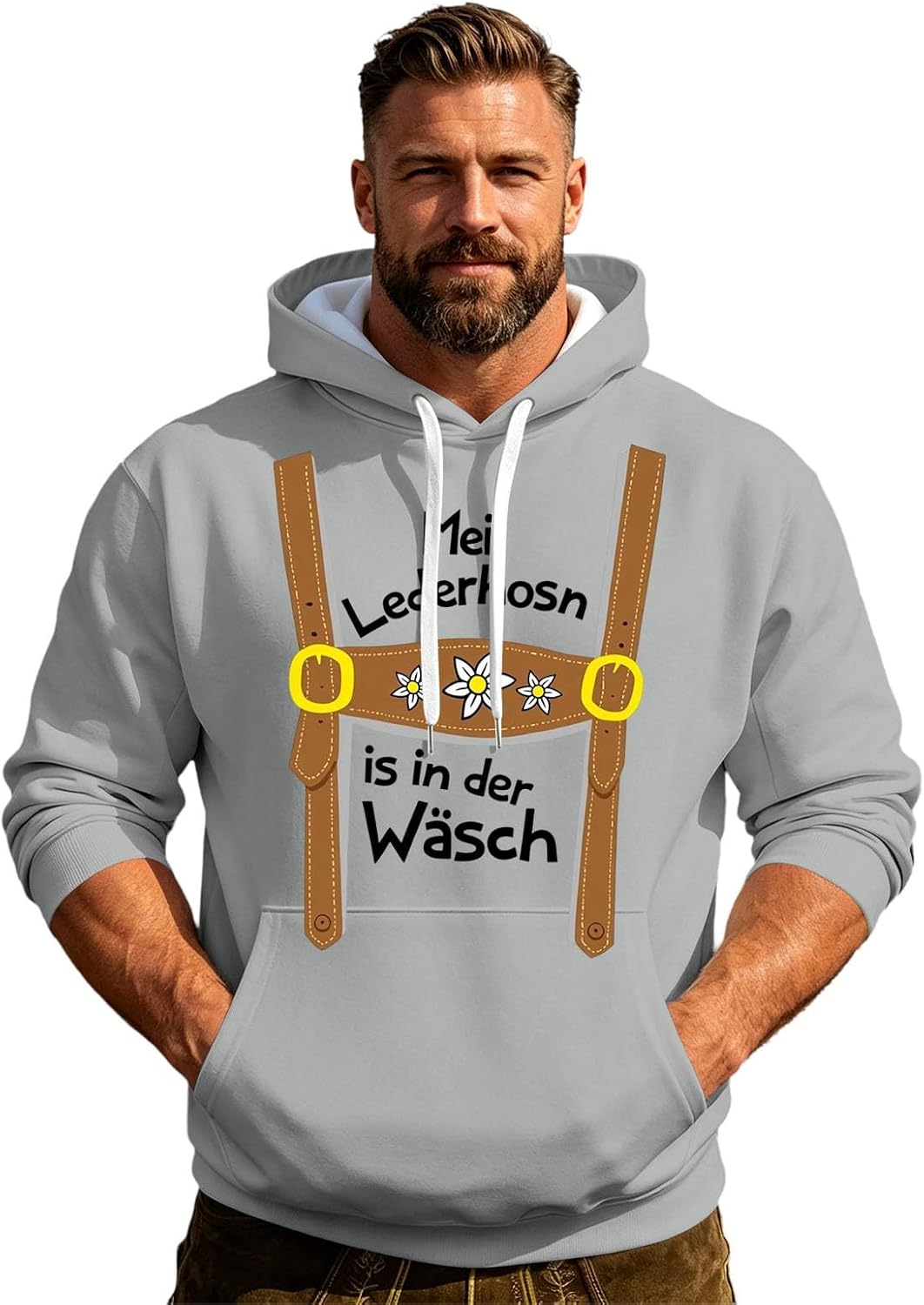 Sweat à Capuche Homme Oktoberfest – Imprimé Bretelles Bavaroises & Poche Kangourou