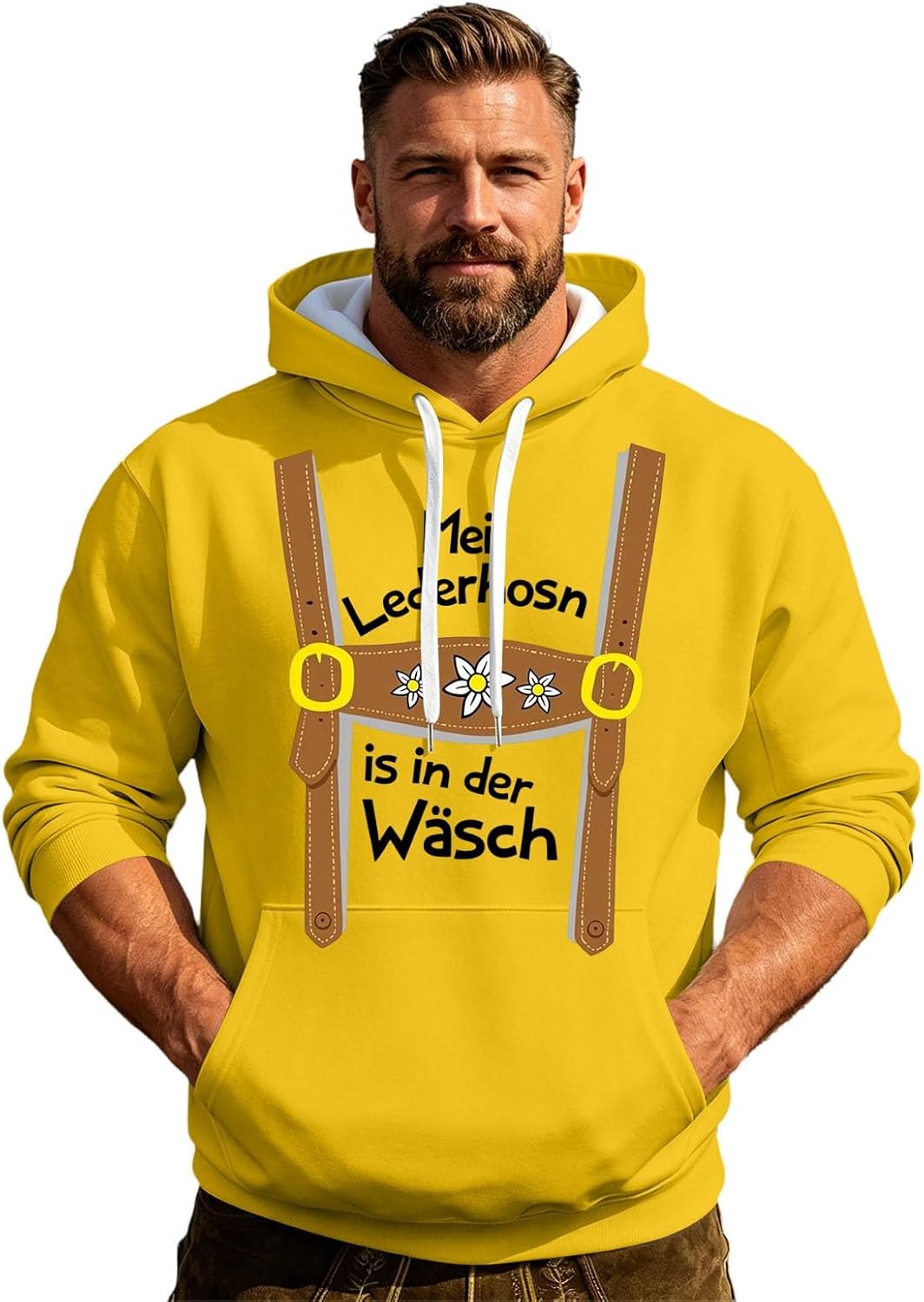 Sweat à Capuche Homme Oktoberfest – Imprimé Bretelles Bavaroises & Poche Kangourou