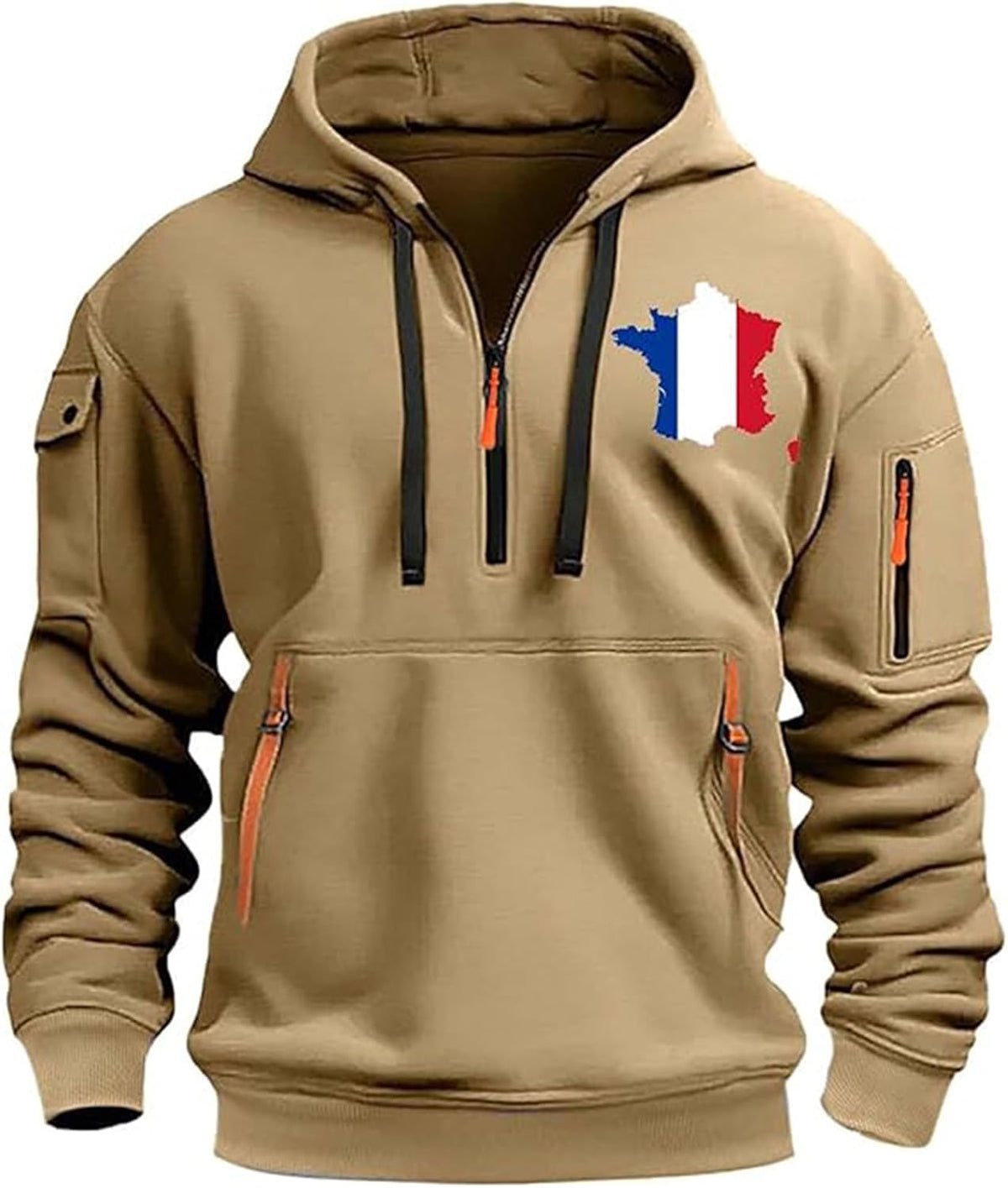 Sweat à capuche homme drapeau français – Demi-zip oversize