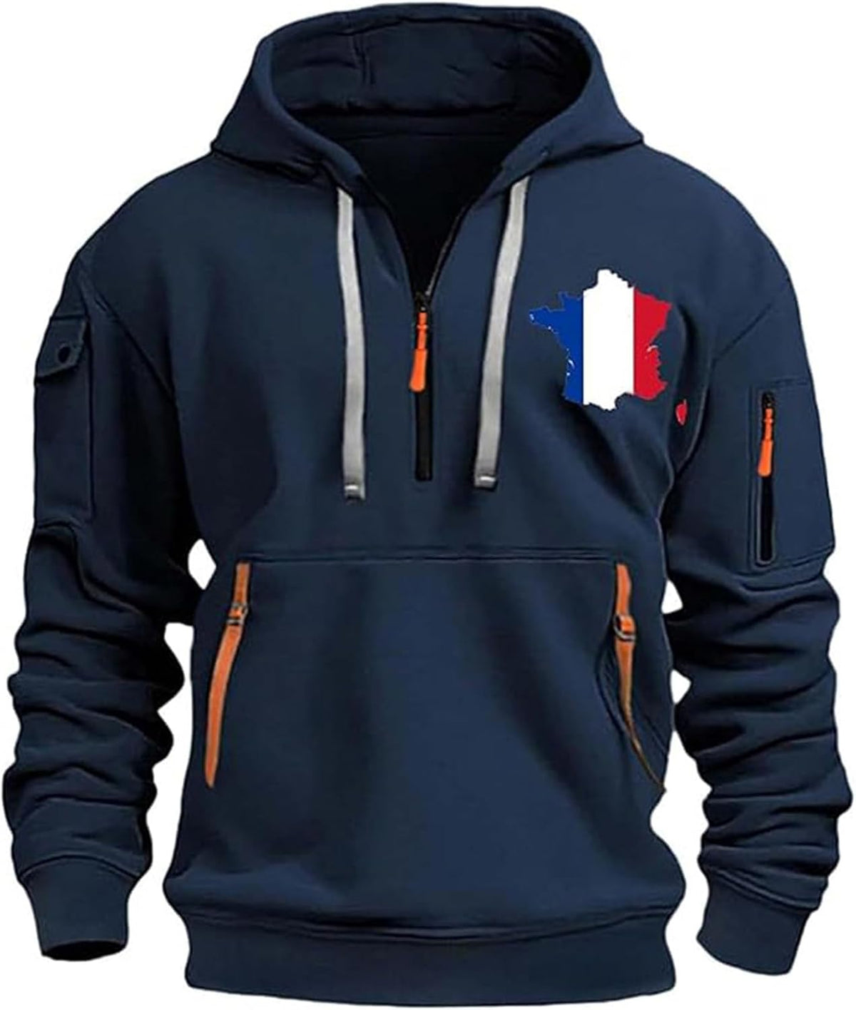 Sweat à capuche homme drapeau français – Demi-zip oversize