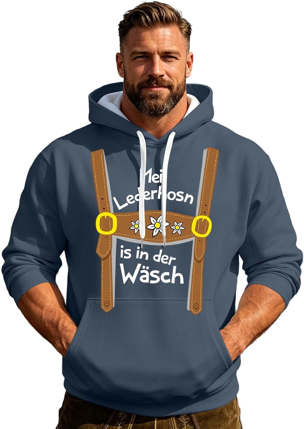 Sweat à Capuche Homme Oktoberfest – Imprimé Bretelles Bavaroises & Poche Kangourou