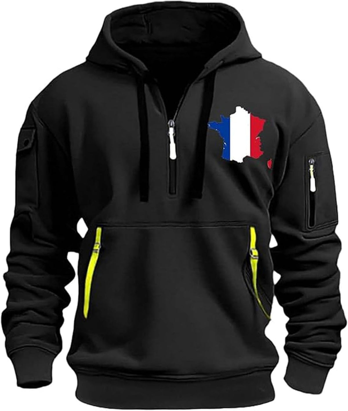 Sweat à capuche homme drapeau français – Demi-zip oversize