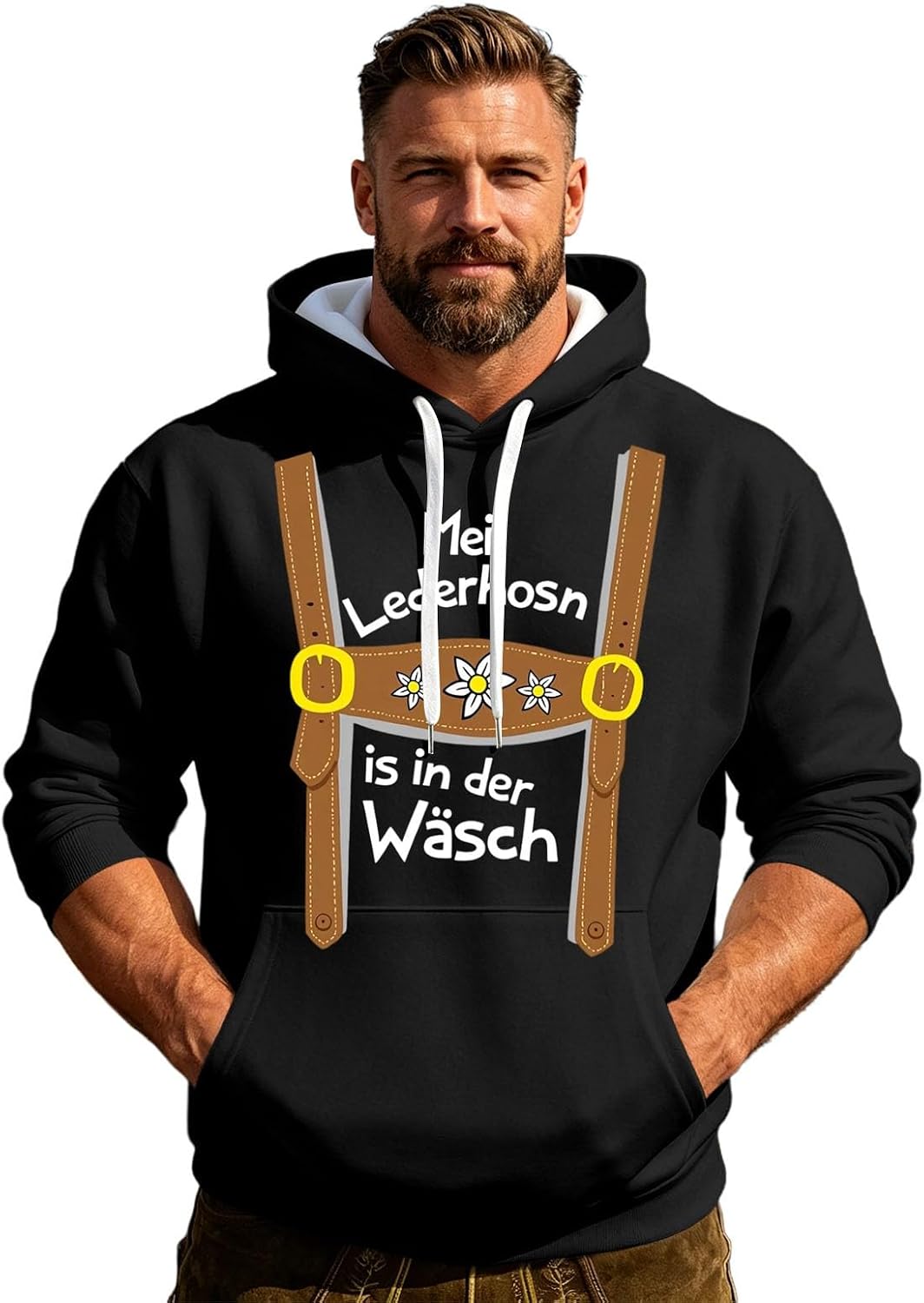 Sweat à Capuche Homme Oktoberfest – Imprimé Bretelles Bavaroises & Poche Kangourou