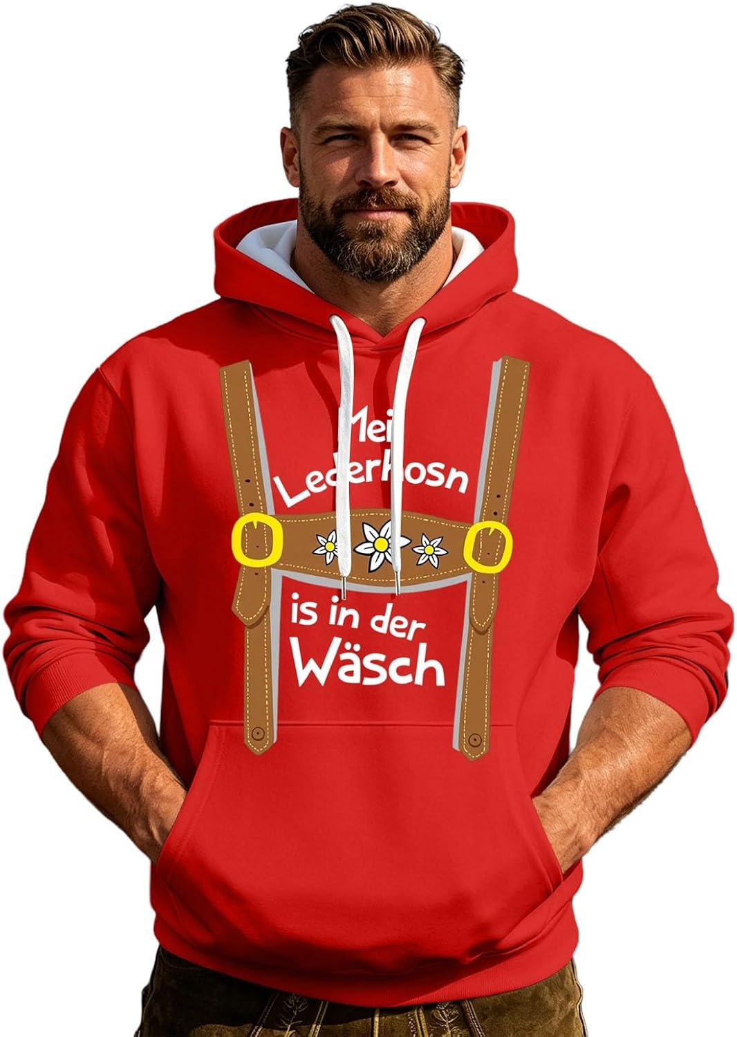 Sweat à Capuche Homme Oktoberfest – Imprimé Bretelles Bavaroises & Poche Kangourou