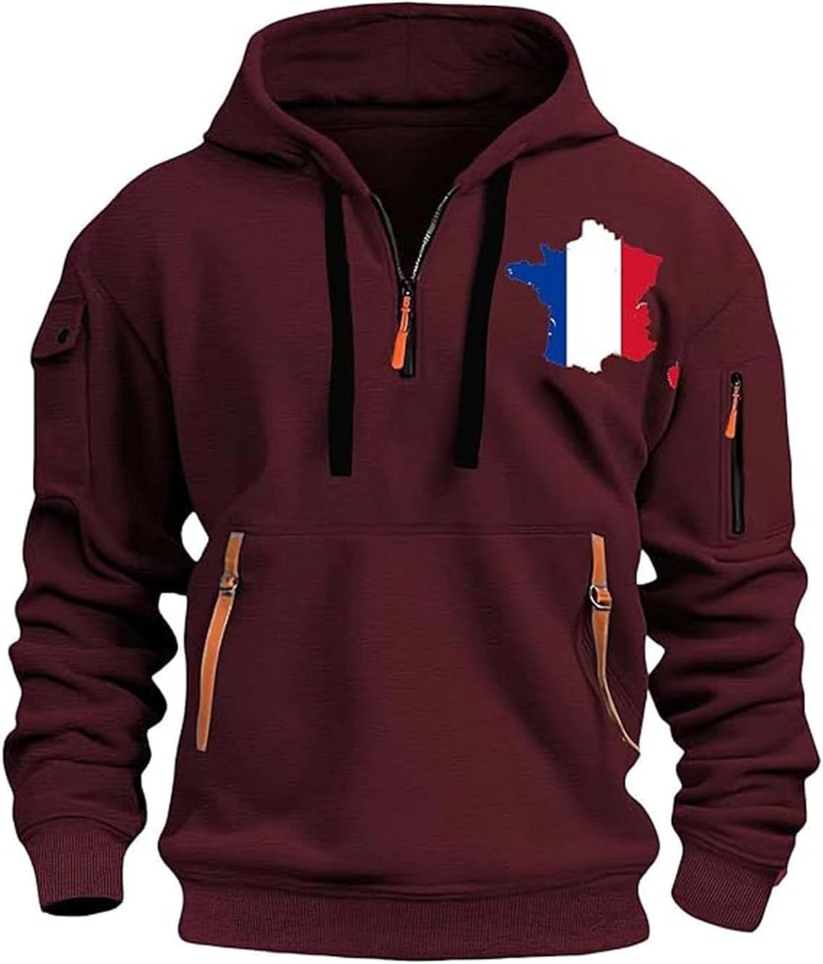 Sweat à capuche homme drapeau français – Demi-zip oversize