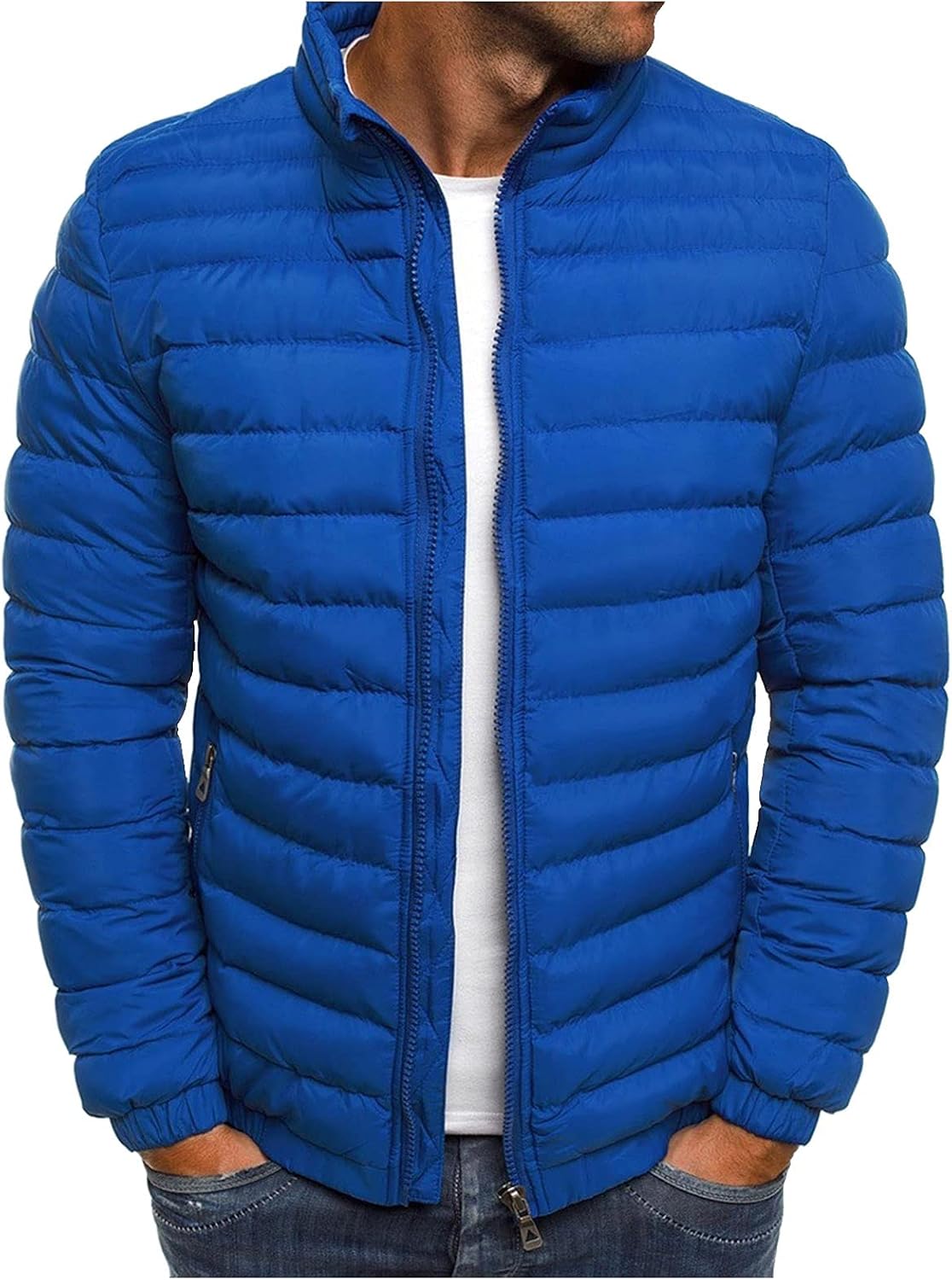 Doudoune légère homme sans capuche – Veste hiver chaude oversize et grande taille