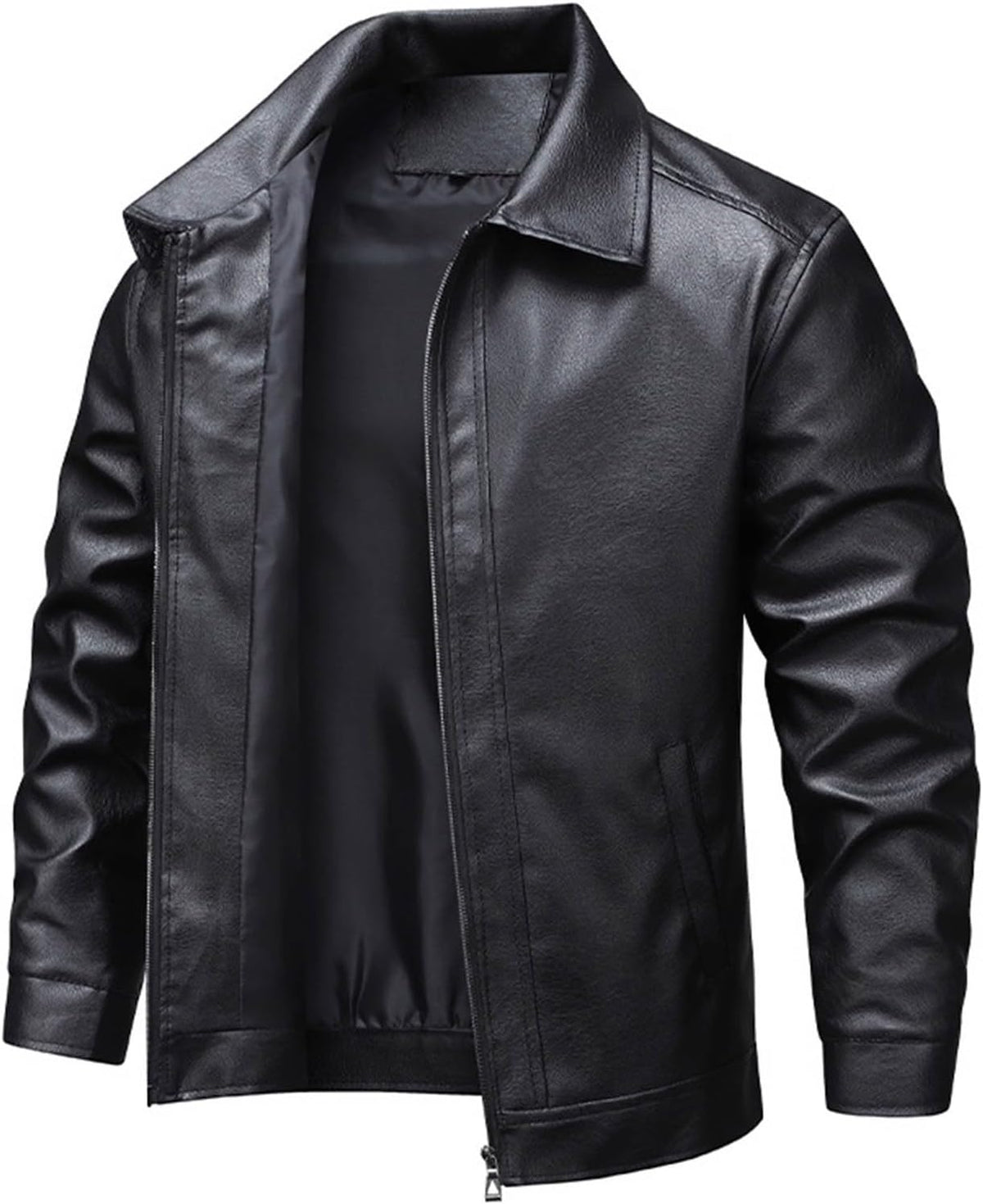 Blouson Moto Homme Hiver – Veste Style Cuir à Col Revers, Regular Fit & Look Biker