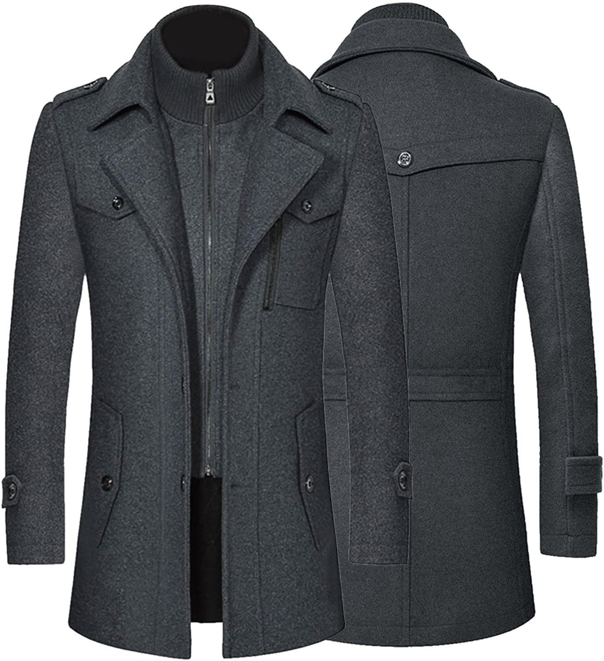 Manteau mi-long en laine pour homme – Trench-coat à double col épais, chic et élégant automne/hiver