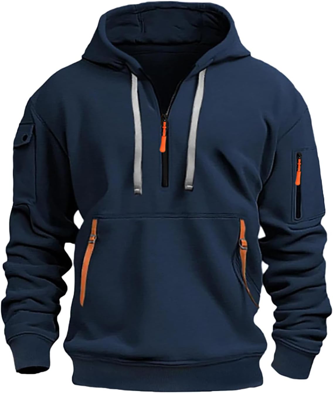 Sweat à capuche homme drapeau français – Demi-zip oversize