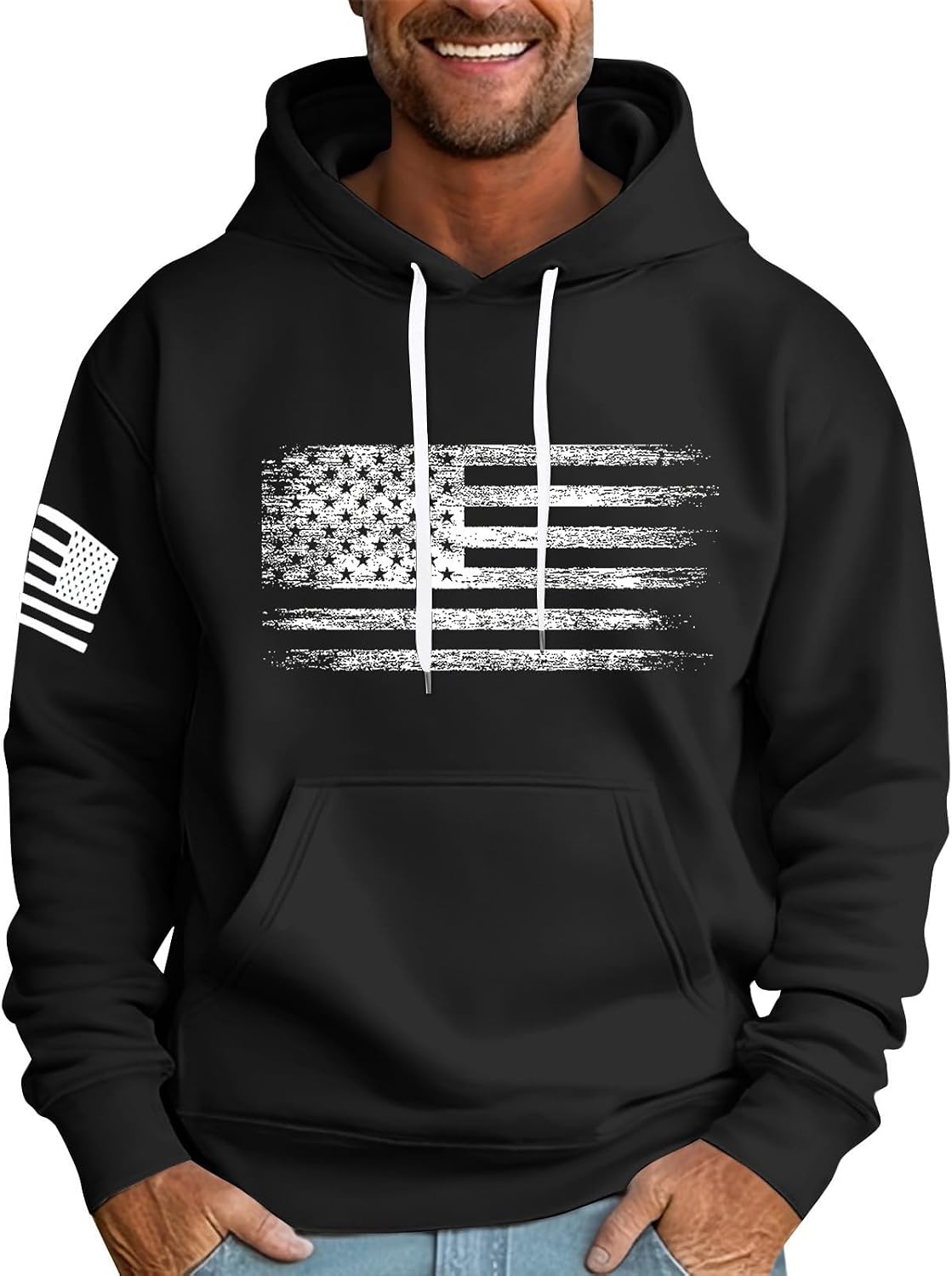 Sweat à capuche homme imprimé drapeau, style streetwear