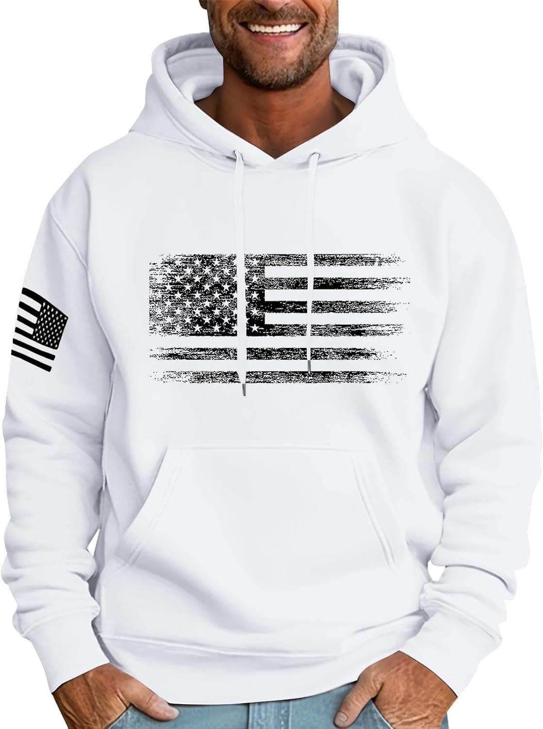Sweat à capuche homme imprimé drapeau, style streetwear